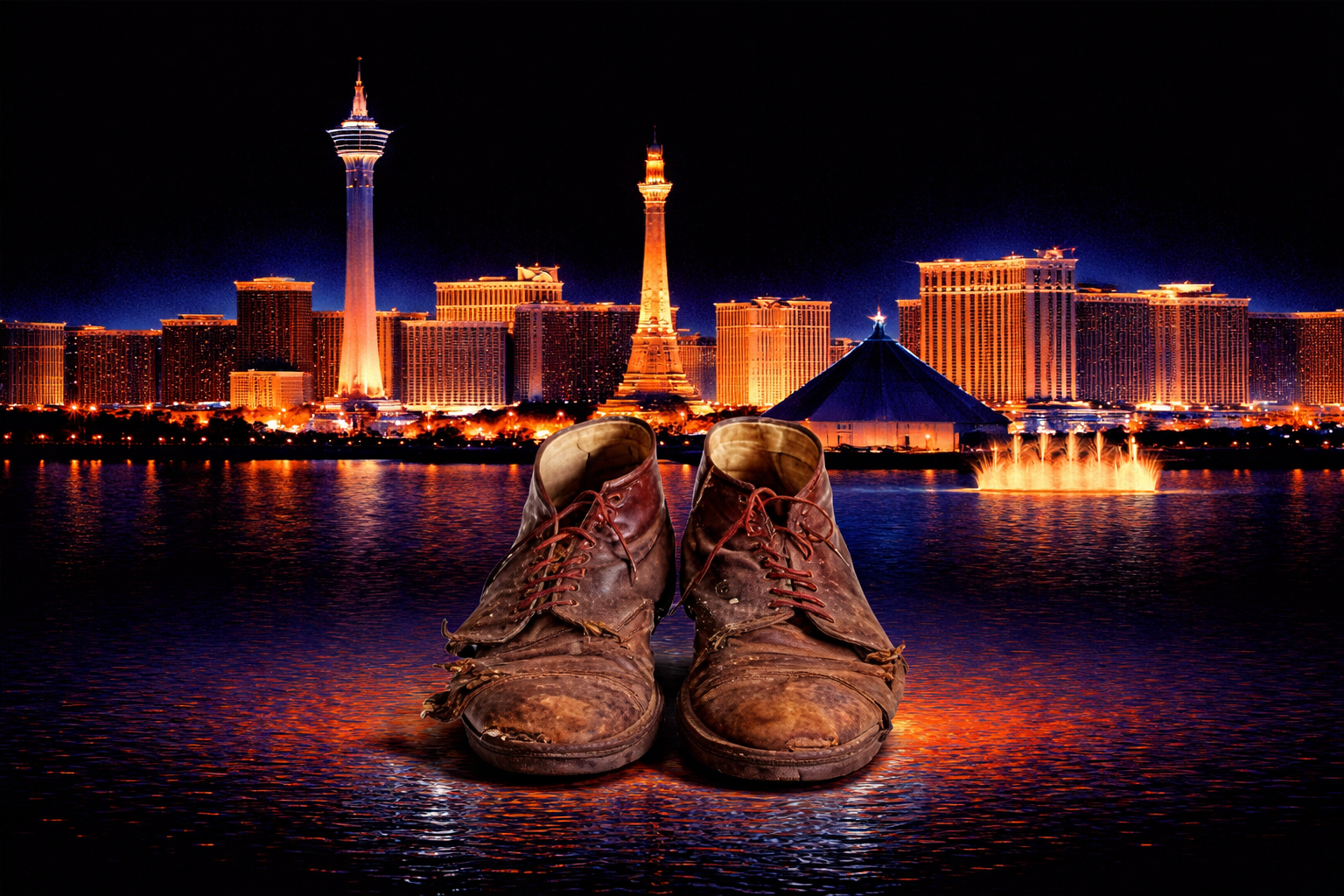 Worn boots under Vegas lights